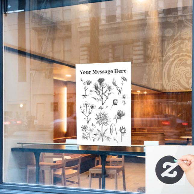 Vintage Schwarze Blume Fensteraufkleber (Café-Fenster)