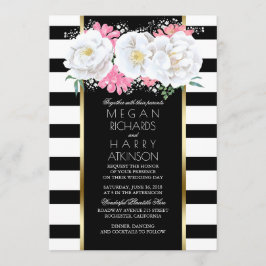 Vintage Schwarze Blütengoldblütenhochzeit Einladung