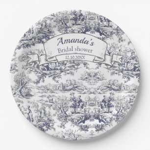 Vintage schwarze Blütentoile de jouy Brautparty Pappteller