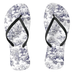Vintage schwarze Blütentoile de jouy Flip Flops