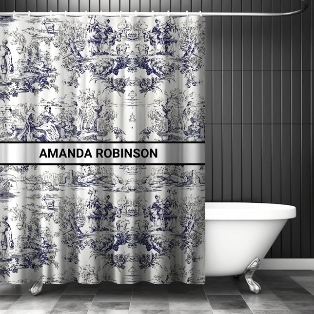 Vintage schwarze Blütentoile de jouy monogram Duschvorhang (Von Creator hochgeladen)