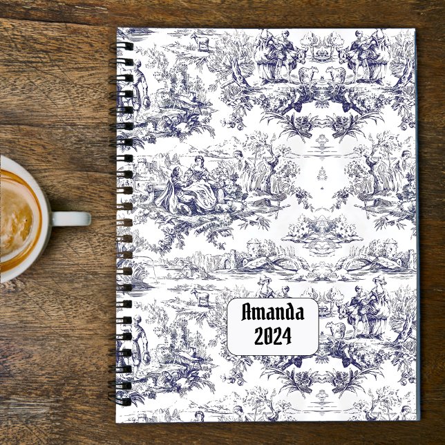 Vintage schwarze Blütentoile de jouy monogram Planer (Von Creator hochgeladen)