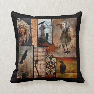 Vintage Schwarze Crow-Blume-Collage Kissen
