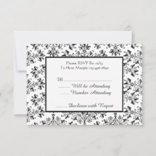 Vintage, schwarze Damaskus bearbeitbare RSVP-Karte Einladung