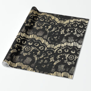 Vintage schwarze elegante französische Blumen-Spit Geschenkpapier