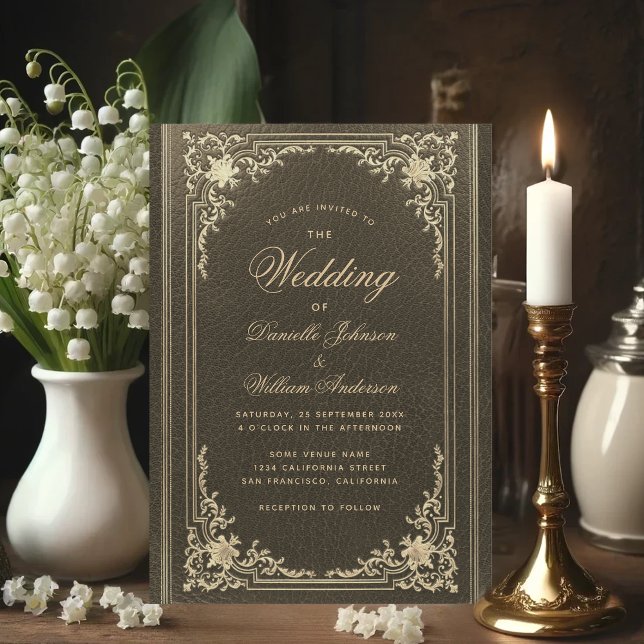 Vintage Schwarze Gold Elegante Calligrafy Wedding Einladung (Von Creator hochgeladen)