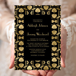 Vintage Schwarze Goldhochzeit von Deko Fan Pattern Einladung