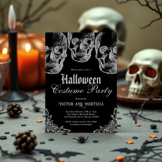 Vintage Schwarze Gothic-Schädel-Erwachsene Hallowe Einladung
