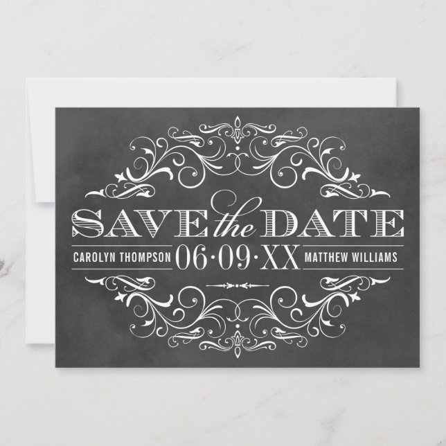 Vintage Schwarze Halbpension Blühend Hochzeit Save The Date (Vorderseite)