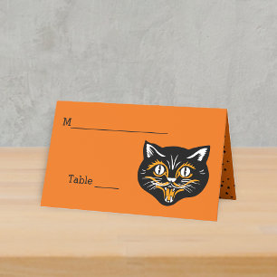 Vintage Schwarze Halloween-Katze Glückliche Katzen Platzkarte