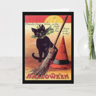 Vintage Schwarze Halloween-Katze Karte