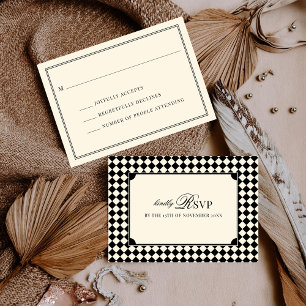Vintage schwarze karierte Old Money Hochzeitspost RSVP Karte