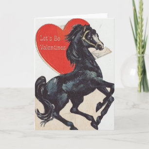 Vintage schwarze Karte des Pferdevalentines Tages