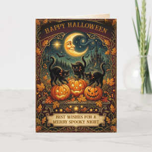 Vintage Schwarze Katze Antik Retro Halloween Karte
