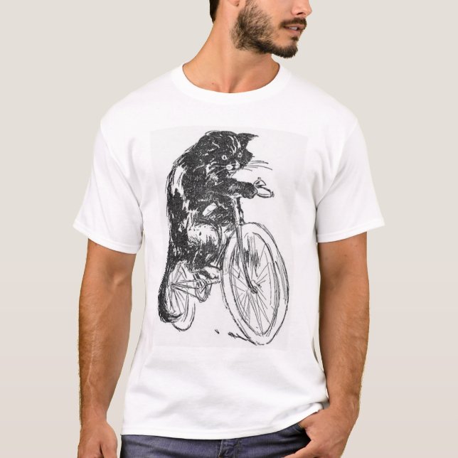 Vintage schwarze Katze auf Fahrrad T-Shirt (Vorderseite)