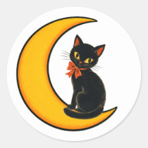 Vintage Schwarze Katze auf Halbmond Halloween