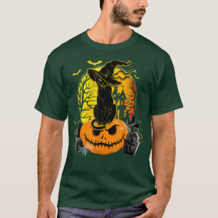Vintage Schwarze Katze Beängstigende Halloween-Kos T-Shirt