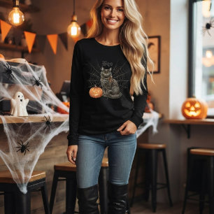 Vintage-Schwarze-Katze "Boo" Halloween-Kürbislater Tri-Blend Shirt