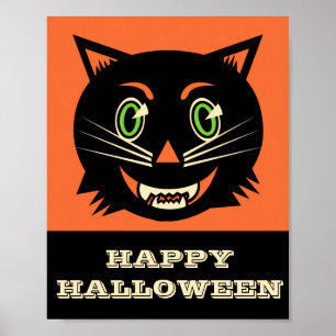 Vintage Schwarze Katze Frohes Halloween Poster