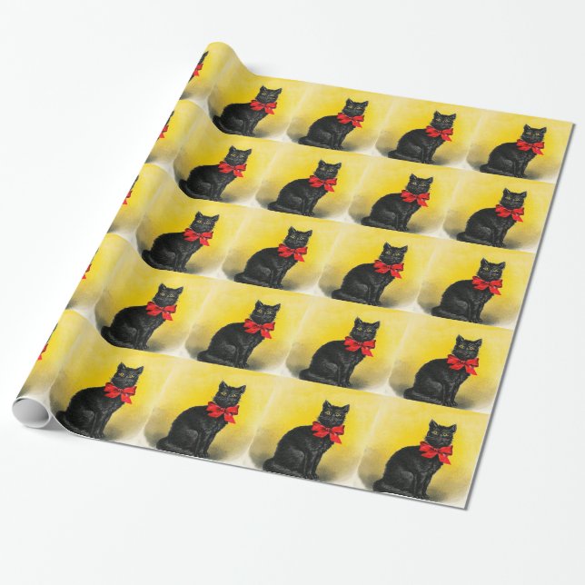 Vintage schwarze Katze Geschenkpapier (Ungerollt)
