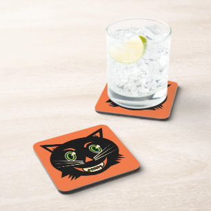 Vintage Schwarze Katze Getränkeuntersetzer