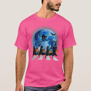 Vintage-Schwarze Katze Halloween Blaue Mond Grusel T-Shirt