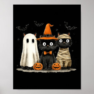Vintage schwarze Katze Halloween Kürbis gruseliger Poster