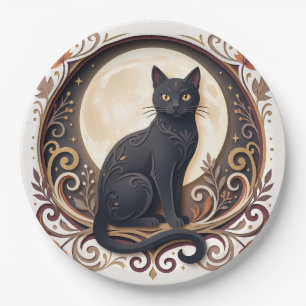 Vintage Schwarze Katze Halloween-Papierteller Pappteller