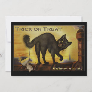 Vintage Schwarze Katze Halloween-Party-Einladung Einladung