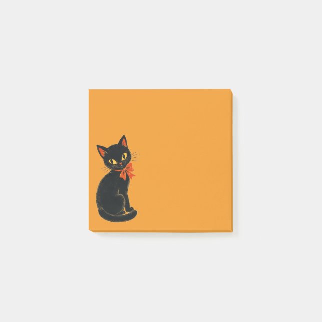 Vintage Schwarze Katze Halloween Post-it Klebezettel (Vorderseite)