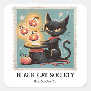 Vintage Schwarze Katze Halloween Quadratischer Aufkleber