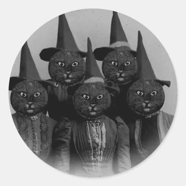 Vintage schwarze Katze/Hexen Runder Aufkleber (Vorderseite)