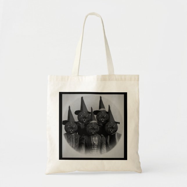 Vintage schwarze Katze/Hexen Tragetasche (Vorne)
