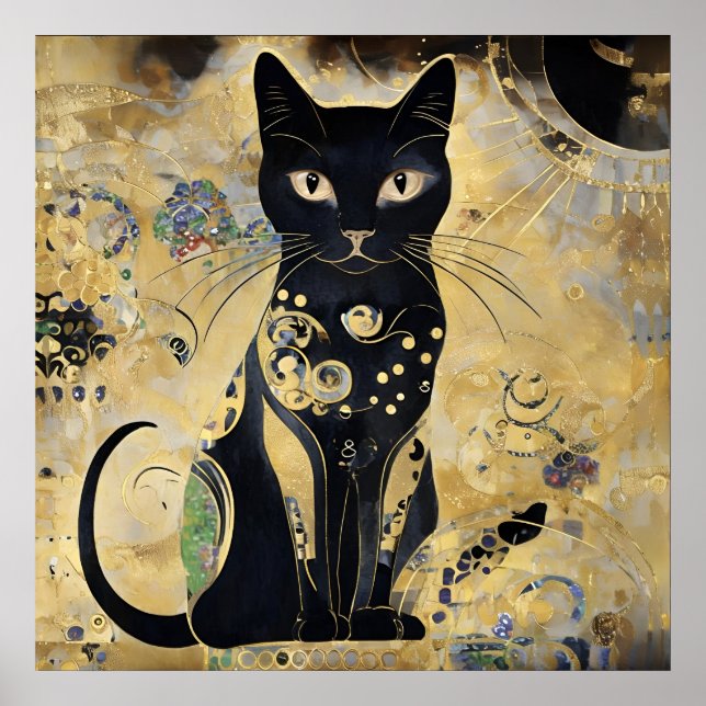 Vintage schwarze Katze im Golden Shade Poster (Vorne)