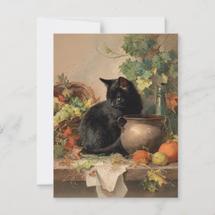 Vintage schwarze Katze im Herbst Früchte Postkarte