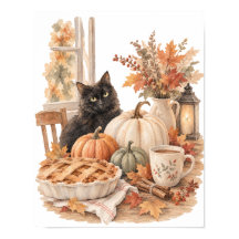 Vintage Schwarze Katze Kürbis Halloween Kunst