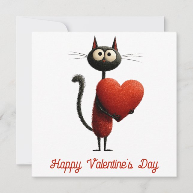 Vintage schwarze Katze mit Herz Valentinstag Karte (Vorderseite)