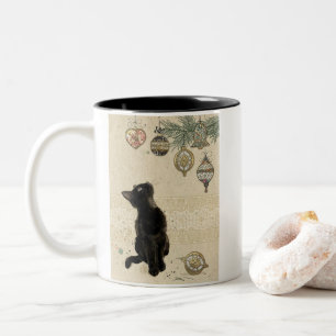 Vintage schwarze Katze mit Ornamenten Zweifarbige Tasse