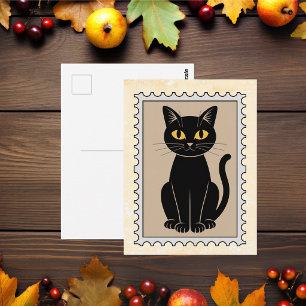 Vintage Schwarze Katze Postwertzeichen Postkarte