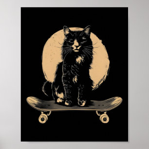 Vintage Schwarze Katze Skateboard Sonniges Skatebo Poster