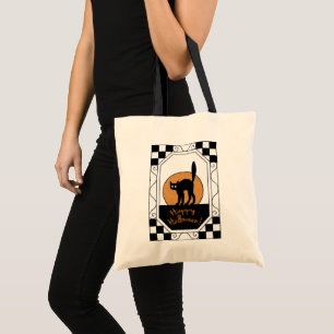 Vintage-Schwarze-Katze-und-Mond-Halloween-Tasche Tragetasche