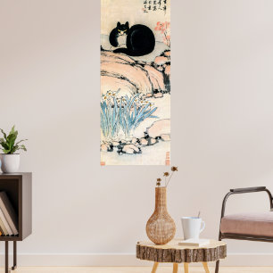 Vintage schwarze Katze und Narzisse von Zhu Ling Poster