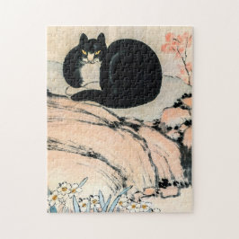 Vintage schwarze Katze und Narzisse von Zhu Ling Puzzle