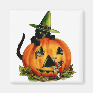 Vintage Schwarze Katze und Pumpkin Square Magnet
