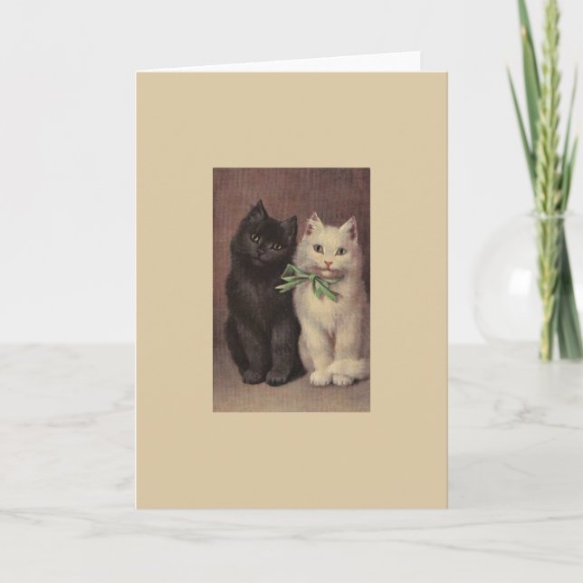 Vintage schwarze Katze und weiße Karte (Vorderseite)