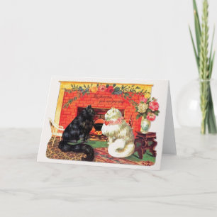 Vintage schwarze Katze und weiße Katze - Fett Vale Feiertagskarte