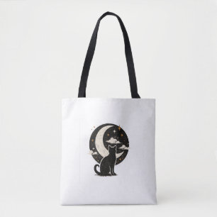 Vintage Schwarze Katze unter dem Halbmond Minima