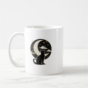 Vintage Schwarze Katze unter dem Halbmond Minima Kaffeetasse