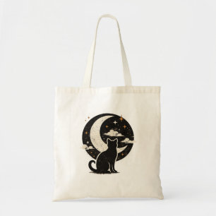 Vintage Schwarze Katze unter dem Halbmond Minima Tragetasche