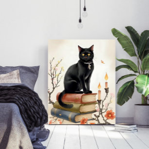 Vintage Schwarze Katze & Zauberbücher Wasserfarben Poster